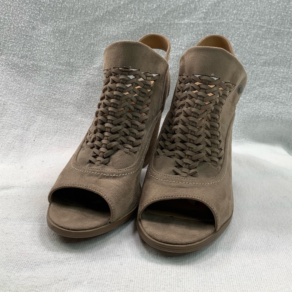 Alter’d State Mio Woven Open Toe Slip-On‎ Sling Back Chunky Heels Taupe Size 8.5 - Picture 14 of 15